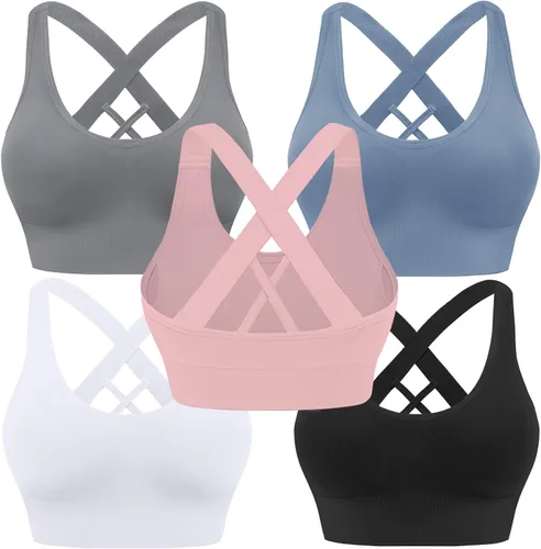 Vista 14 de High Support Sports Bras for Women, Padded Criss Cross Seamless 3-5Pack