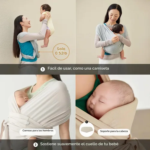 Vista 3 de Portabebés Konny Flex SoftBreeze con soporte para la cabeza - Eslinga envolvente para bebé ajustable, fácil de usar, perfecta para bebés recién