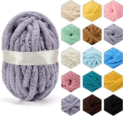 Vista 12 de ERLYEEN Hilo de Chenilla Grueso Súper Voluminoso Suave Espeso Esponjoso Jumbo Gigante Lavable Hilo Grande de Poliéster DIY para Manta de Tejido a