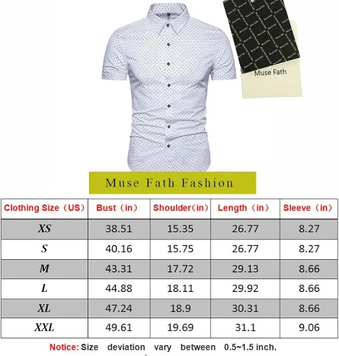 Vista 6 de MUSE FATH Camisa de vestir estampada para hombre de algodón casual de manga corta ajuste regular
