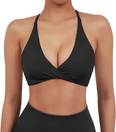Vista 4 de SUUKSESS Sujetador deportivo de 2 piezas para mujer, con espalda abierta, con tirantes delgados, cuello en V, para entrenamiento