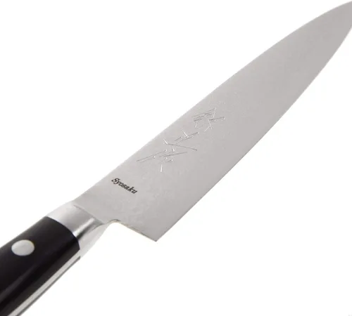 Vista 2 de Cuchillo japonés sombreado Damasco VG-10 16 capas mango de madera de Pakkawood negro, 5.3 pulgadas (5.315 in)