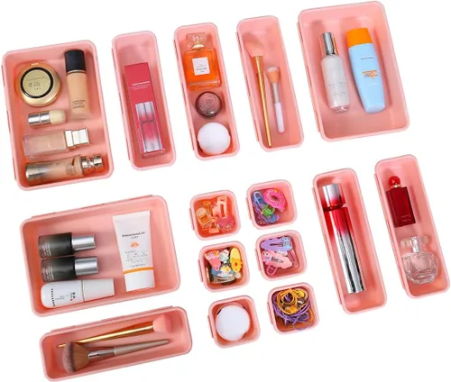 Vista 14 de Kutesna 15 piezas de separadores para cajones de escritorio entrelazados, organizador para oficina, baño, cocina, maquillaje (negro)