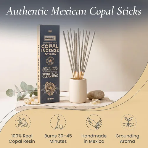 Vista 2 de Varillas de Incienso de Copal Mexicano, Resina Sagrada Tradicional, 20 Varillas, Incienso de Copal Blanco.