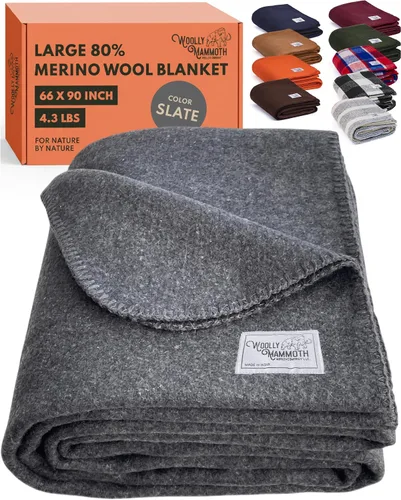 Vista 22 de Woolly Mammoth Woolen Company Manta de Lana - 66 x 90 pulgadas, Corteza, 80% Lana Merino - Mantas de Campamento para Clima Frío - Durabilidad