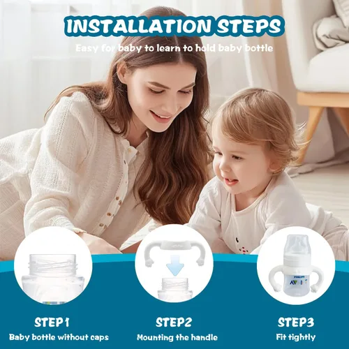 Vista 2 de Asas de botella de silicona suave compatibles para biberones Philips Avent anticólicos AirFree, 4 unidades (blanco)