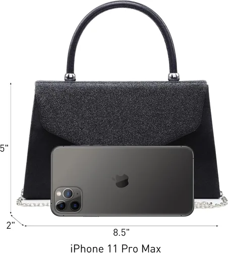 Vista 4 de Dasein Bolso de Noche para Mujer, Bolsos de Embrague para Fiesta, Bolsos de Boda, Bolsos de Cóctel y Baile con Brillo Esmerilado Negro