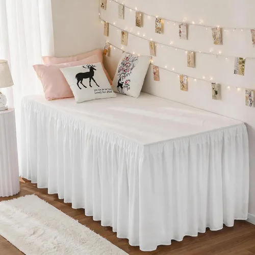 Vista 49 de Falda de cama RIMELA tamaño Queen color verde bebé con caída de 15 pulgadas, falda elástica envolvente, volante que protege contra el polvo