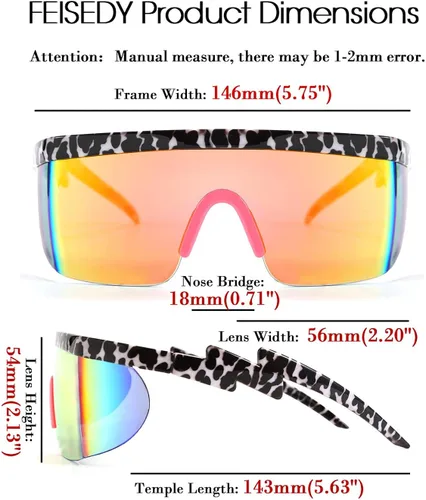 Vista 6 de FEISEDY Gafas de sol deportivas de gran tamaño de los años 80, gafas de esquí con parte superior plana, visera futurista de una pieza para mujeres