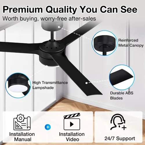 Vista 5 de cumilo Ventiladores de techo inteligentes de 52 pulgadas con luz y control remoto, luces LED regulables, motor de CC silencioso, control a través