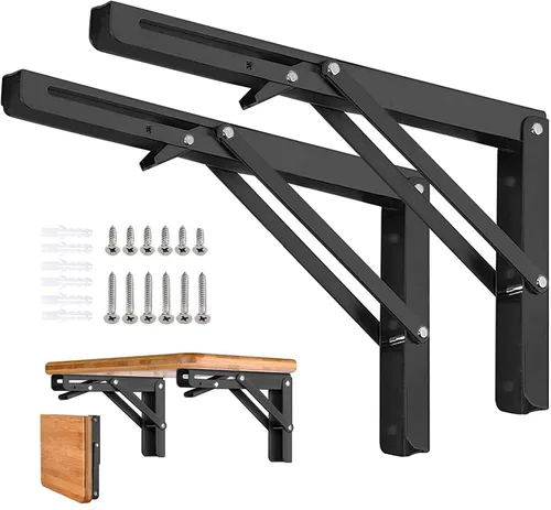 Vista 9 de Soportes plegables para estantes – 8 pulgadas, 2 piezas de metal resistente, soporte de estante plegable montado en la pared, ahorro de espacio