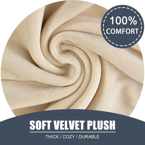 Vista 2 de Fundas de sofá de terciopelo suave, funda elástica para sofá de 3 cojines, protector de muebles grueso, beige, talla S