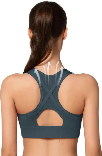 Vista 2 de Yvette Sujetador deportivo de alto impacto con cremallera frontal de malla con espalda cruzada para entrenamiento, brasier deportivo de alto soporte