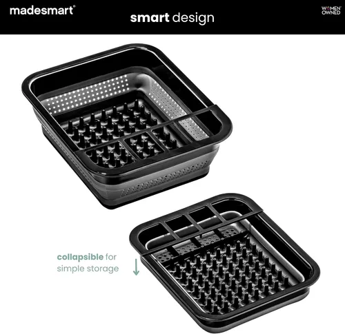 Vista 4 de madesmart Estante plegable para platos, estación de secado de platos plegable para platos, cuencos, tazas y utensilios, tabla de drenaje integrada
