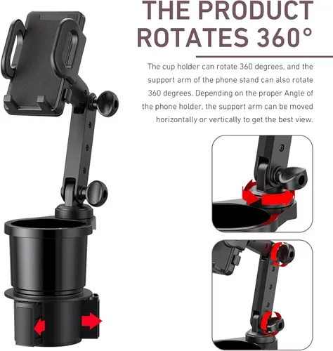 Vista 3 de Soporte para teléfono con soporte para tazas, soporte de expansor ajustable, soporte multifuncional de rotación de 360 grados, adecuado