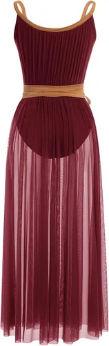 Vista 3 de ODASDO Lyrical Dance Costumes for Women Camisole Mesh Tulle Long Dress with Belt Adult Ballet Dancewear Competition Clothing