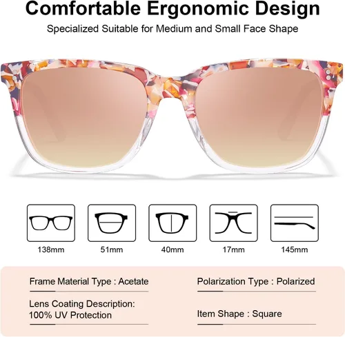 Vista 50 de Carfia Chic - Lentes de sol polarizados para mujer, protección UV400, marco de acetato pulido a mano