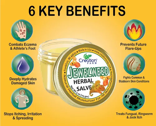 Vista 4 de Creation Farm Jewelweed Balm, remedio de hiedra venenosa, tratamiento de la piel del tarro de té de hierbas para la piel ayuda al tatuaje, alivia