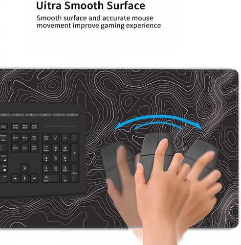Vista 11 de Keepcute - Alfombrilla de escritorio topográfica negra, alfombrilla grande para mouse para juegos de 35.4 x 15.7 pulgadas