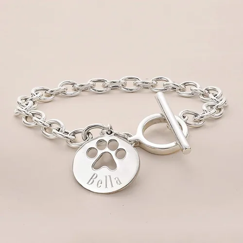 Vista 3 de Ross-Simons Pulsera de plata de ley con estampado de pata personalizada