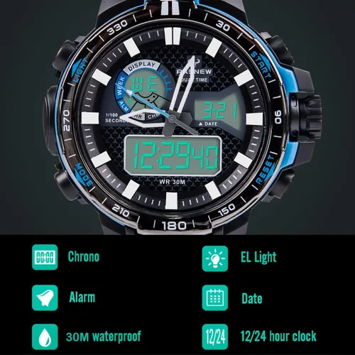 Vista 2 de PASNEW Reloj multifunción - esfera grande, impermeable, reloj deportivo al aire libre para adolescentes y niños