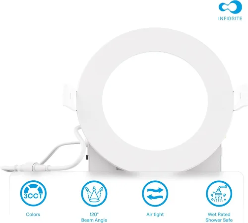 Vista 4 de Kit de luz de techo LED delgada de 4 pulgadas, 3CCT seleccionable, 9W 750LM, regulable, clasificación húmeda (paquete de 12)