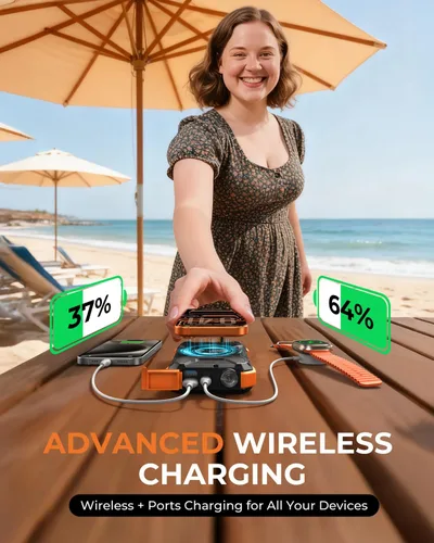 Vista 3 de BLAVOR Banco de energía solar, PD18W QC3.0 Carga rápida 10W Cargador inalámbrico 20000mAh Banco de energía alimentado por energía solar