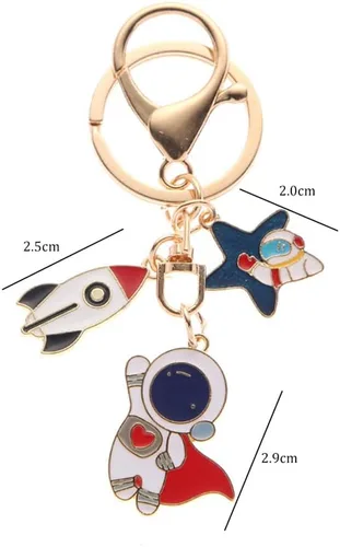 Vista 4 de Llavero con colgante de cohete de astronauta, llavero de metal, bolso con dije, organizador de llaves, regalo de Navidad, cumpleaños, llavero