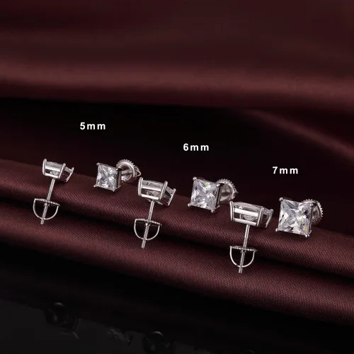Vista 6 de Jiamiaoi 18k White Gold Plated Simulated Diamond Stud Earrings Screw Back Sterling Silver Cubic Zirconia Stud Earrings Set 4 Millimeters-8