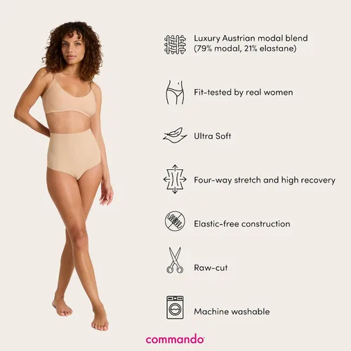 Vista 2 de commando - Tanga de control clásico Tanga suave y sedosa que no se ve Cómodos bordes de corte crudo Lavable a máquina Beige