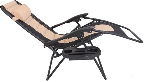 Vista 7 de BTEXPERT Silla reclinable plegable acolchada de gran tamaño con gravedad cero, color negro y marrón