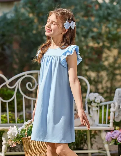 Vista 5 de Arshiner Camisones para niñas, lindos volantes, manga corta, pijamas de princesa, camisón para dormir