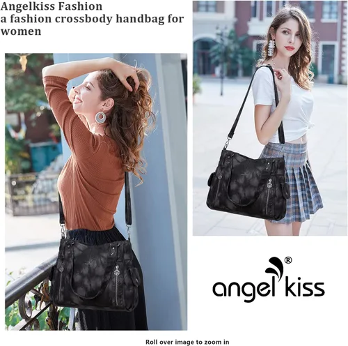 Vista 2 de Angel Kiss Bolsos para mujer con tiras en la parte superior, bolso estilo Hobo, bolsas de hombro espaciosas y casuales, cartera estilo Tote de PU