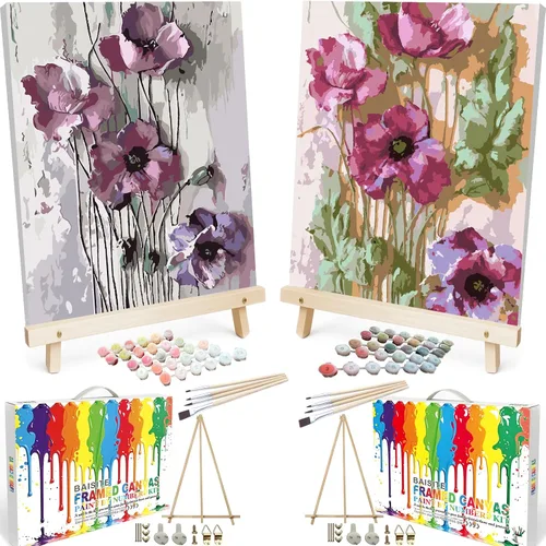Vista 8 de BAISITE 0304 - Kit de pintura por números para adultos principiantes; paquete de 2 lienzos de 8 pulgadas de ancho x 12 pulgadas de largo; caja