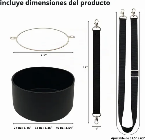 Vista 5 de Juego de botas de silicona para botella de agua Owala de 24 onzas, 32 onzas, 40 onzas, incluye funda antideslizante, correa para el hombro y correa