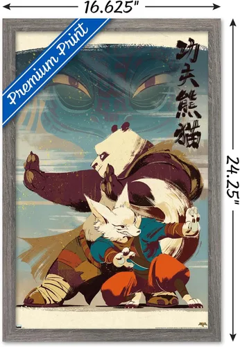 Vista 3 de Trends International Kung Fu Panda 4 - Póster de pared con postura, 22.4 pulgadas de largo x 14.7 pulgadas, versión enmarcada en madera de granero