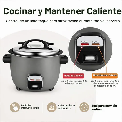 Vista 5 de Olla arrocera comercial de 40 tazas La olla arrocera de gran capacidad está diseñada para durar a través de un uso riguroso constante.