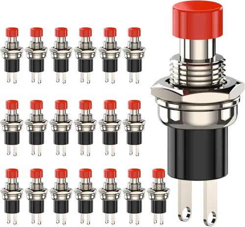 Vista 11 de Interruptor de botón momentáneo, 1A 250VAC SPST Mini interruptores de botón cerrado normal (NC) tapa negra y roja - 20 piezas