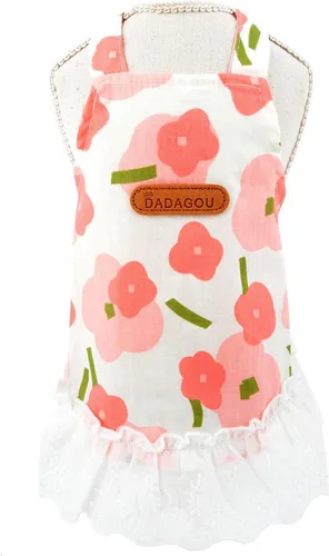 Vista 5 de SMALLLEE_LUCKY_STORE Lindo vestido floral de algodón con tirantes para mascotas, vestido de verano para perros pequeños, gatos, niñas, cachorro