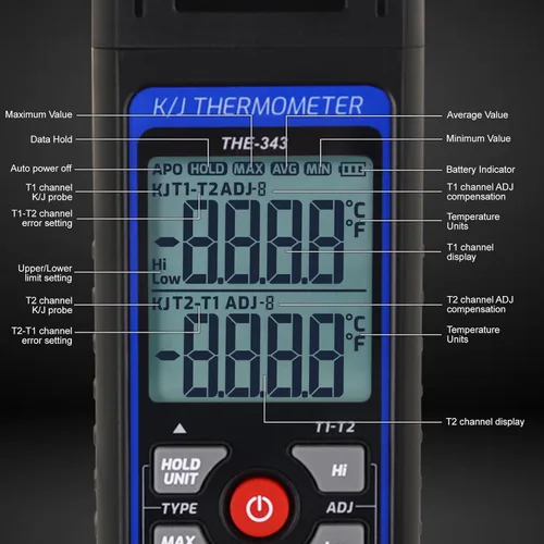 Vista 5 de Termómetro de termopar digital tipo K/J con termopar tipo 4 K, termómetro HVAC con alarma y compensación de adj, medidor de temperatura -328°F ~