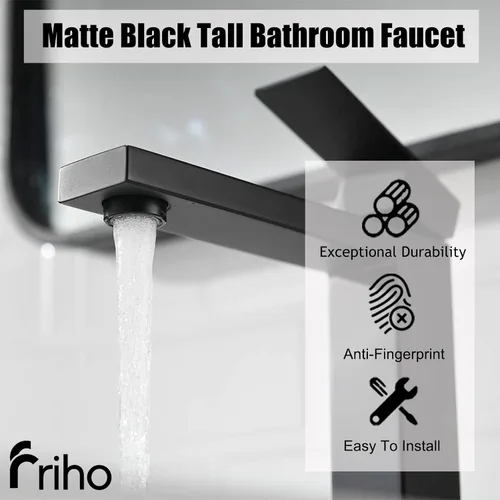 Vista 12 de Friho - Grifo de lavabo negro mate, grifos altos de baño, un solo agujero
