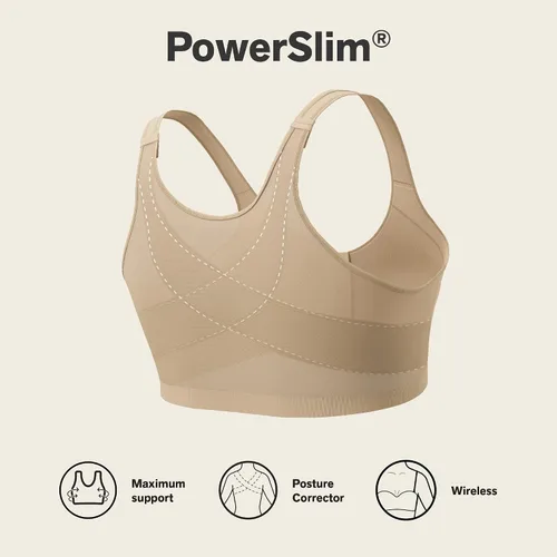 Vista 4 de Leonisa Multi-Funcional – Brasier Corrector de Postura, Sin Aro, Cierre Frontal para Mujeres, Cobertura Completa 801 - Beige dorado