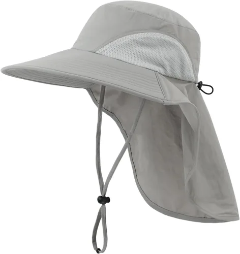 Vista 8 de Home Prefer Sombrero de sol para exteriores UPF50+ Sombrero de pesca de malla de ala ancha con solapa para el cuello Azul aguamarina