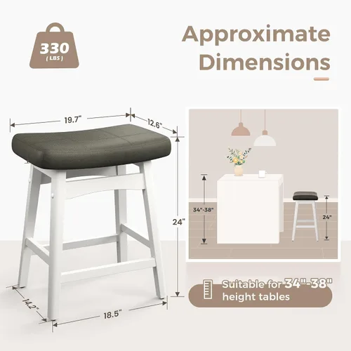 Vista 2 de MAISON ARTS - Juego de 4 taburetes de bar blancos de altura de mostrador para encimera de cocina con patas de madera maciza y asiento de cuero Cojín