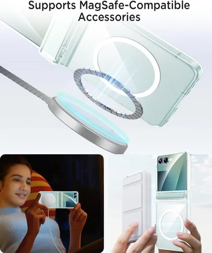 Vista 4 de Miimall Funda delgada para Samsung Flip 7 transparente [compatible con MagSafe] protector de pantalla de vidrio templado antiamarillamiento