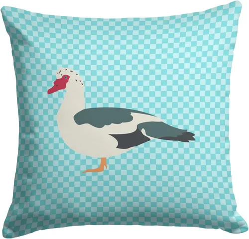 Vista 383 de Caroline's Treasures BB8163PW1414 Beltsville - Almohada decorativa de tela a cuadros pequeños, color blanco, pavo y gallina azul, lavable a máquina