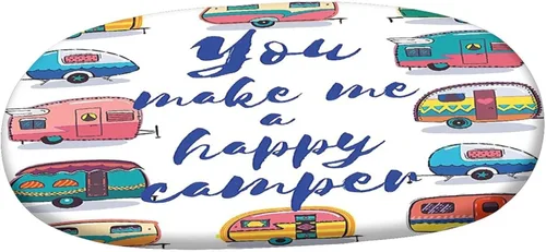 Vista 3 de XISUNYA Mantel ajustable ovalado, mantel ajustable de poliéster elástico para cámper, con texto en inglés «You Make Me Happy Quote», mantel Multi