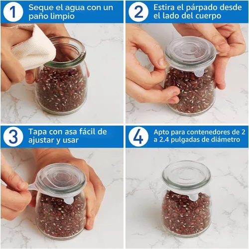 Vista 4 de Tapas elásticas de silicona extra pequeñas para botellas de vino de 1.2 a 1.5 pulgadas, botellas de condimentos, frascos, latas, paquete de 8