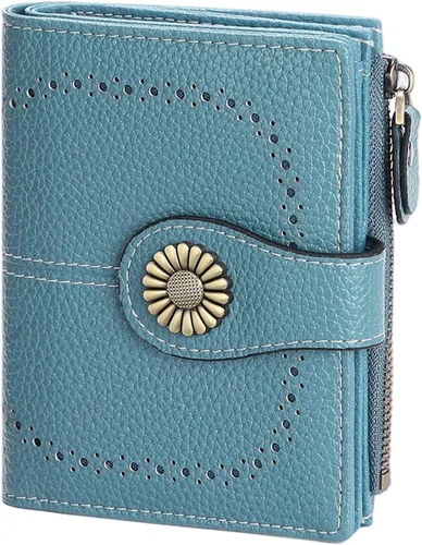 Vista 21 de SENDEFN - Billetera pequeña para mujer de cuero con doble solapa, portatarjetas con bloqueo RFID, bolsillo con cremallera para monedas 1-cera-rosa