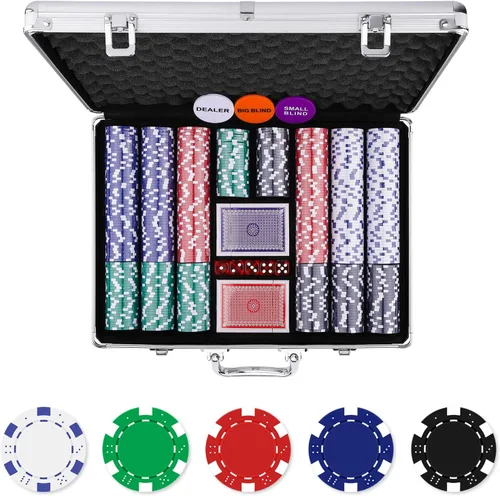 Vista 10 de Homwom Juego de póquer para viajar, 100 piezas, 5 colores, fichas de póquer profesionales en caja de regalo de cartón, fichas de póquer de casino